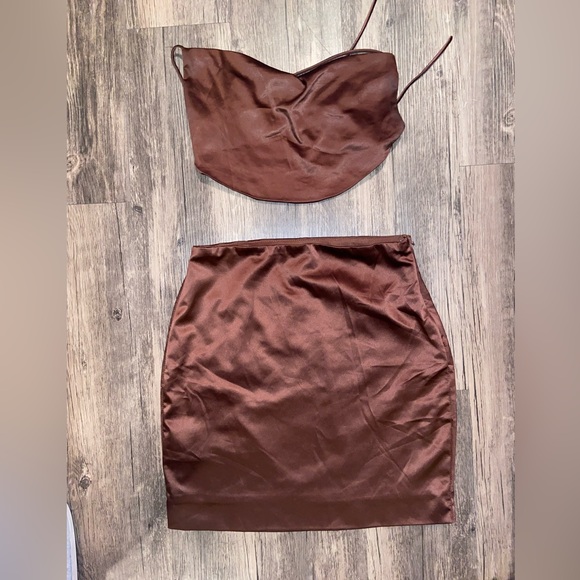 Fashionova satin skirt set brown - Picture 4 of 7